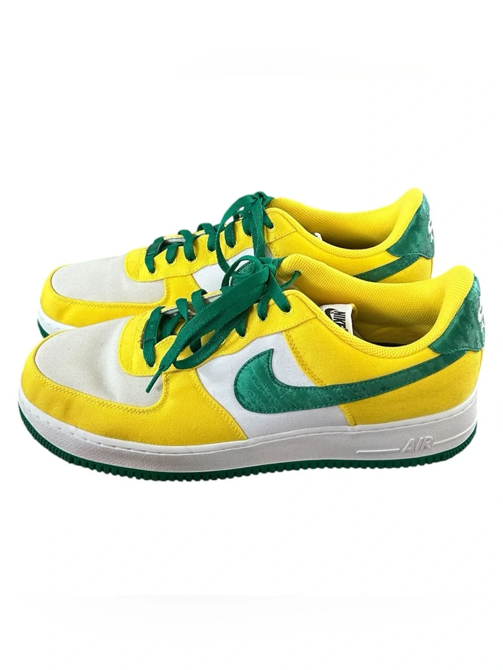 Nike | Men’s White/Yellow/Green Canvas Air Force 1 Lace Up Low Top Sneakers 13